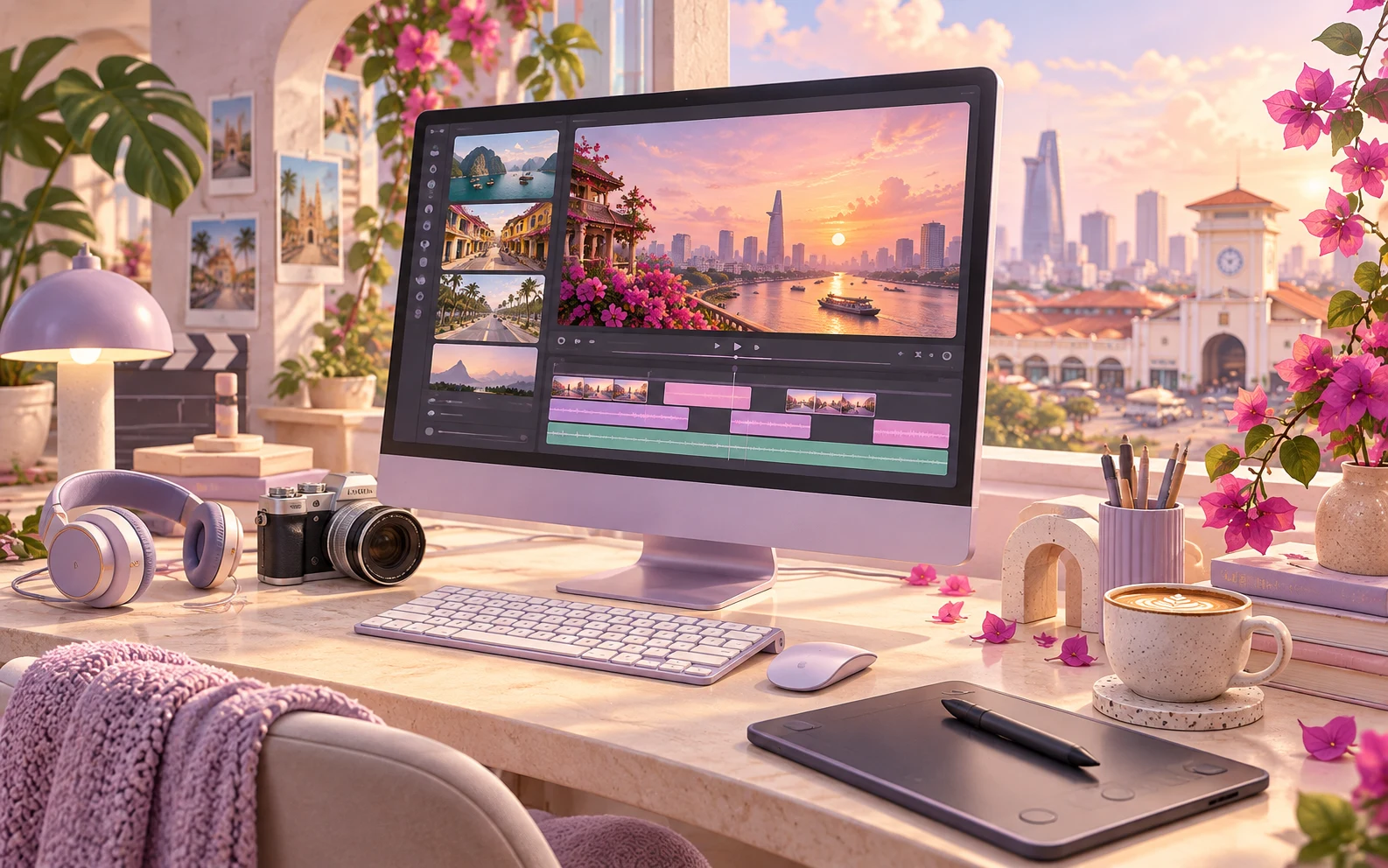 Minh họa không gian sáng tạo và dựng video, tạo bằng AI